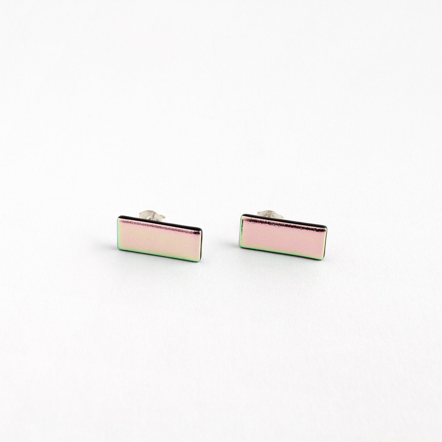 Dichroic Pink Rectangular Earrings